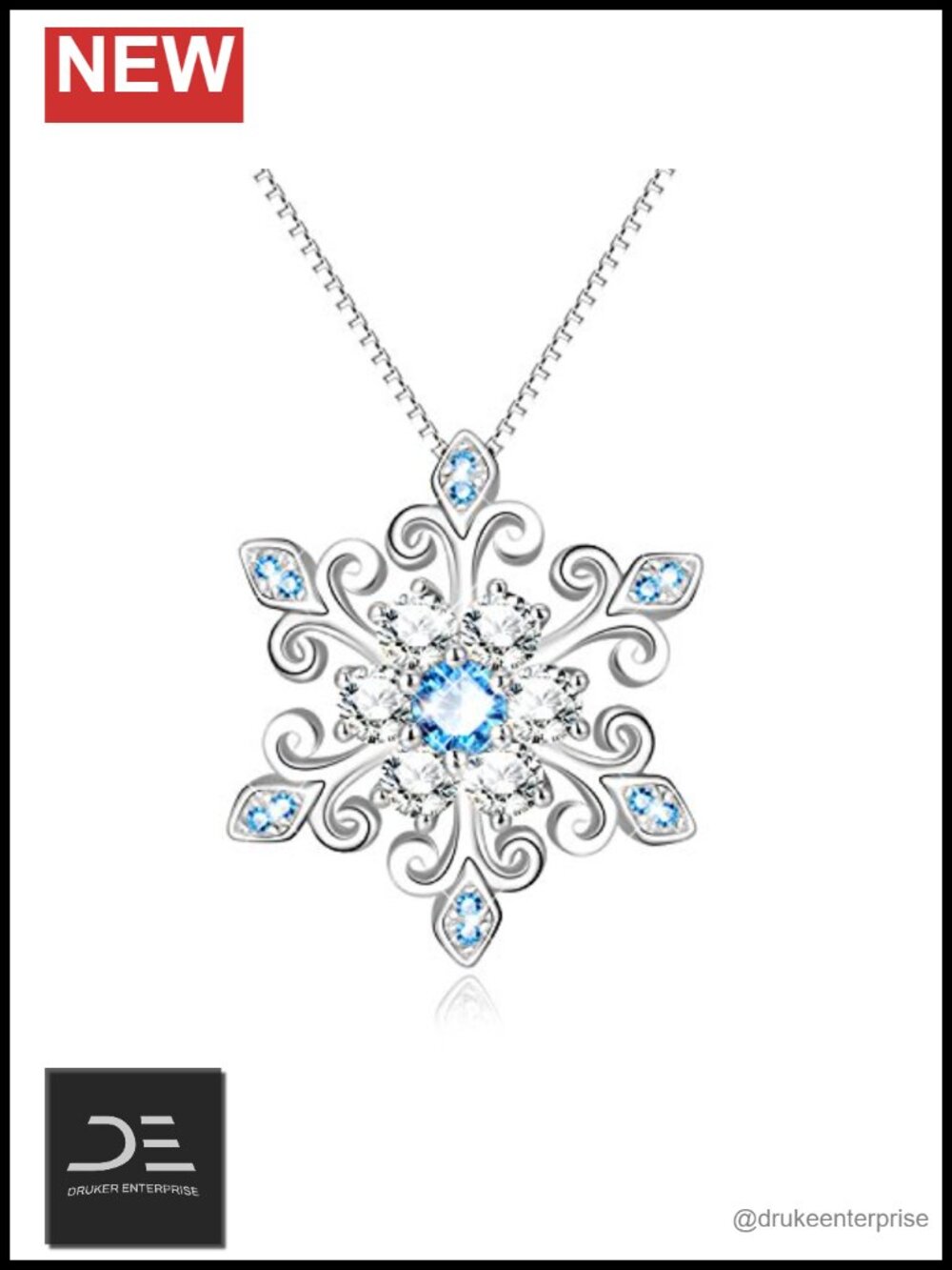 925 Sterling Silver Snowflake Fleur De Lis Pendant Necklace 18" Box Chain